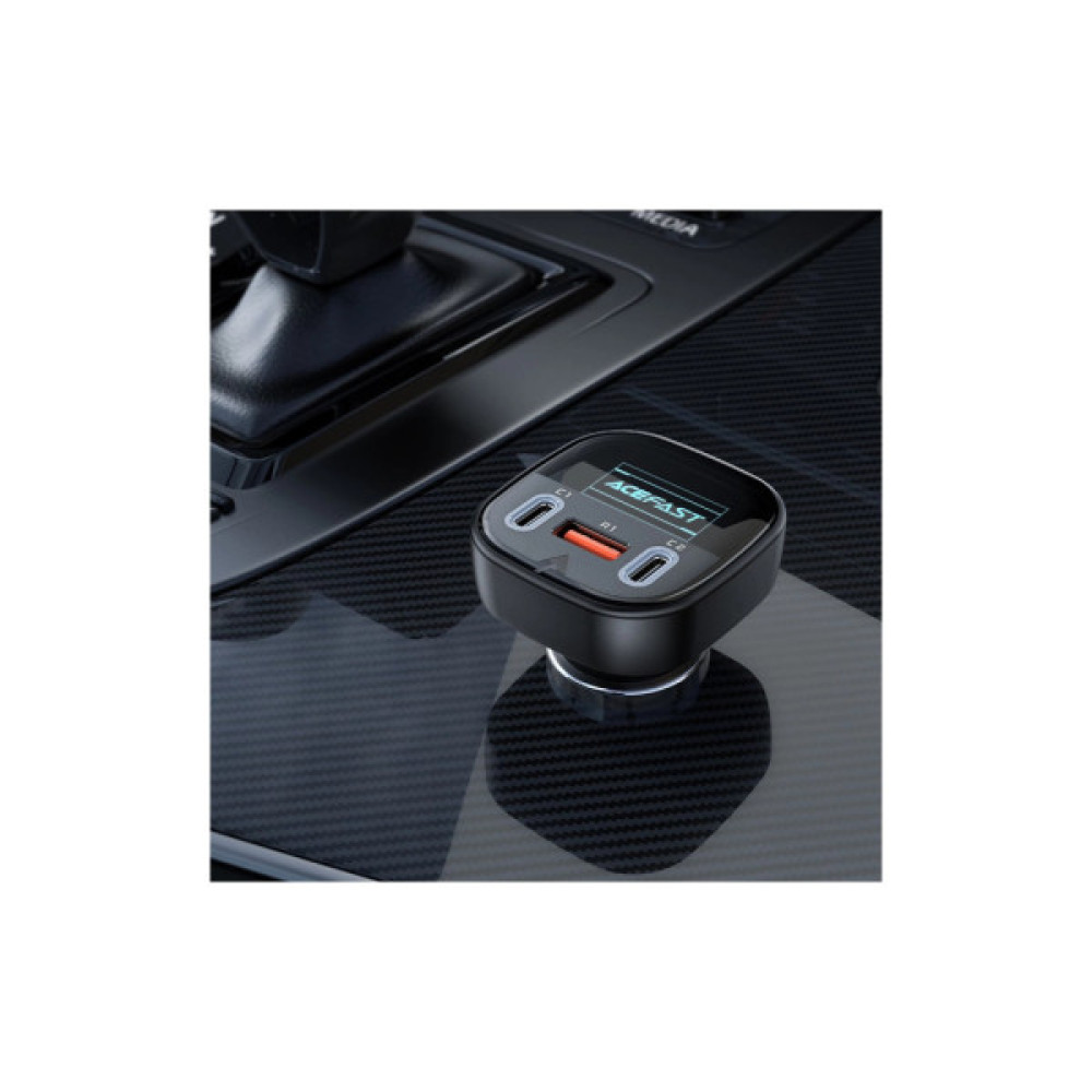 Зарядний пристрій Acefast B5 Car Charger 2xUSB-C + 1xUSB-A 101W OLED smart display Metal Black (6974316281436)