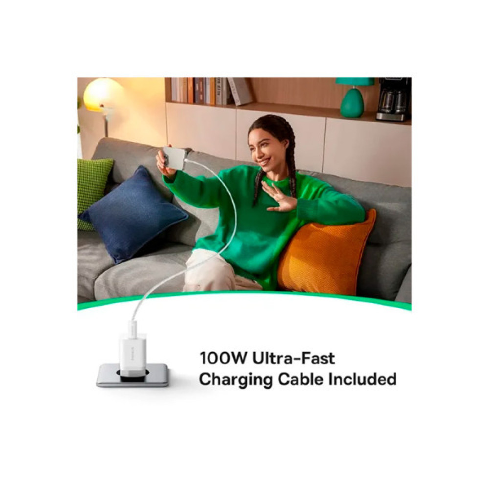 Зарядний пристрій Baseus GaN5 Fast Charger USB-C 25W + Cable Type-C 100W white (P10110909213-01)
