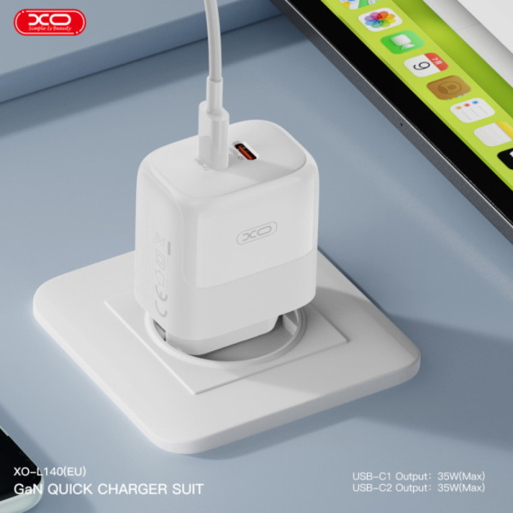 Зарядний пристрій XO L140 35W 2xUSB-C PD White (L140_White)