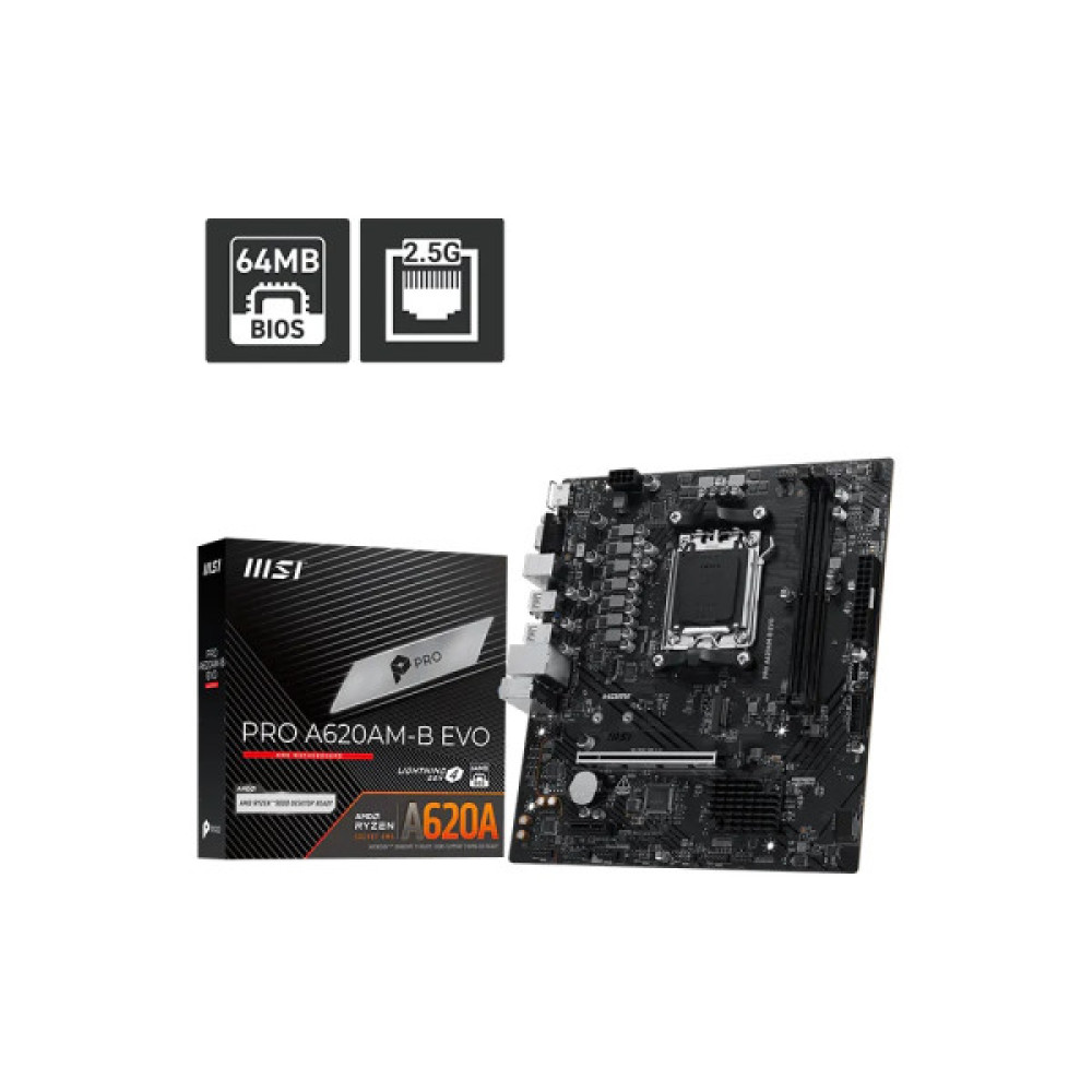 Материнcька плата MSI PRO A620AM-B EVO sAM5 A620 2xDDR5 M.2 HDMI D-Sub mATX