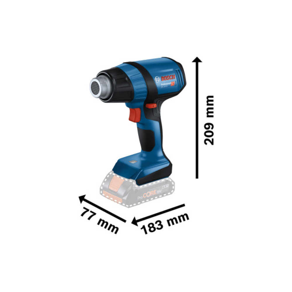 Фен будівельний акумуляторний Bosch Professional GHG 18V-50 18В 300/500 °C 175 л·хв 0.59кг без АКБ та ЗП