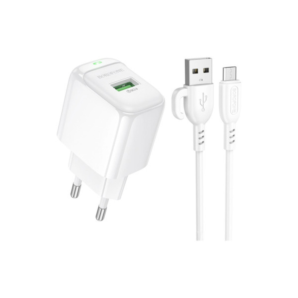 Зарядний пристрій BOROFONE BAS42A Potential USB QC3.0 + cable USB to Micro 5P White (6941991113796)