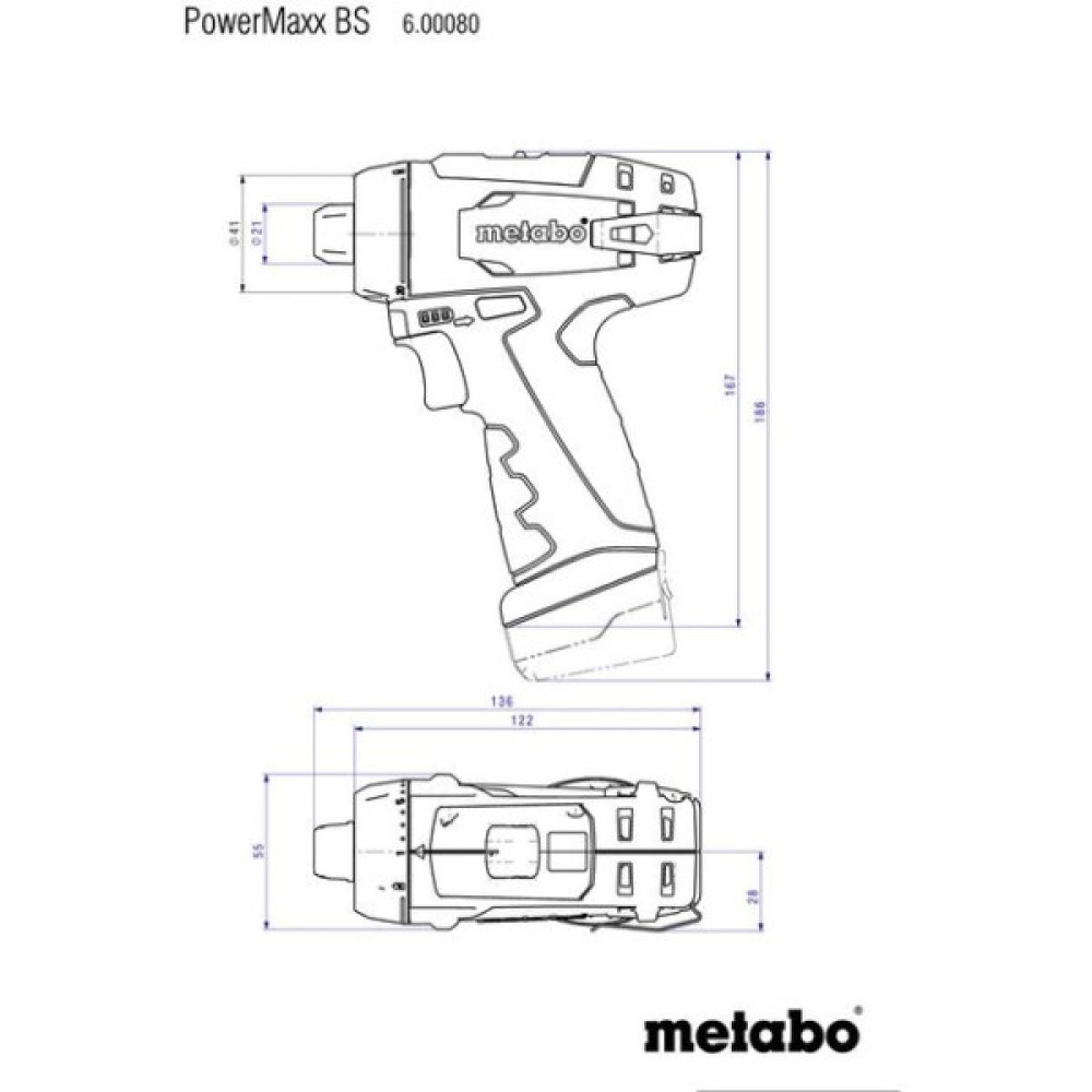 Шурупокрут-дриль акумуляторний Metabo PowerMaxx BS BASIC 12В 2х2А·год 17·34Нм 0-360·0-1400об/хв 0.8кг