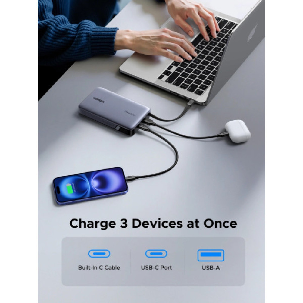 Батарея універсальна Ugreen 20000mAh 145W with Built-in Cable (PB551 55992B)