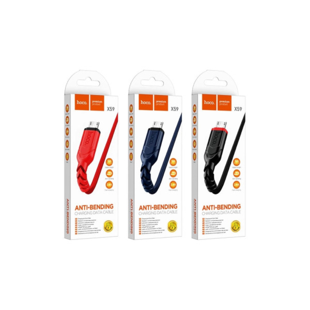 Дата кабель USB 2.0 AM to Micro 5P 1.0m 2.4A nylon X59 black HOCO (6931474744890)