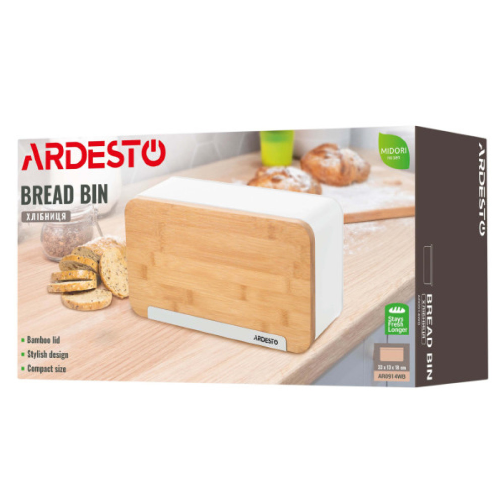 Хлібниця Ardesto Midori 33х13х18см, метал, бамбук, білий (AR0914WB)