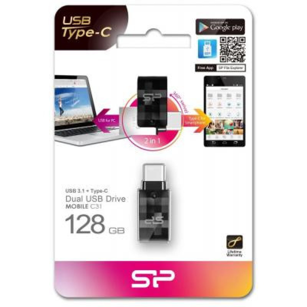 USB флеш накопичувач Silicon Power 128GB C31 Silver USB 3.1/Type C (SP128GBUC3C31V1K)
