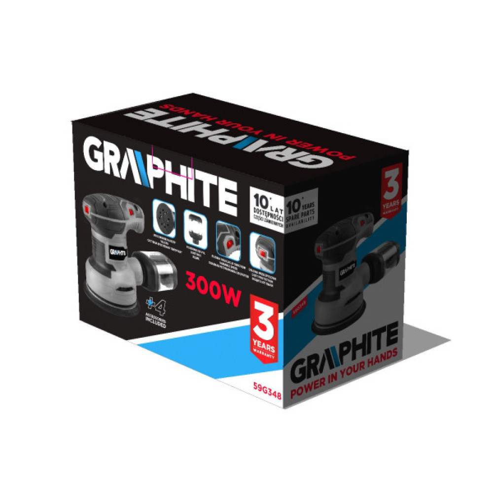 Шліфмашина ексцентрикова GRAPHITE 300Вт 125мм 7000-13000об·хв орбіта 1мм 1.21кг