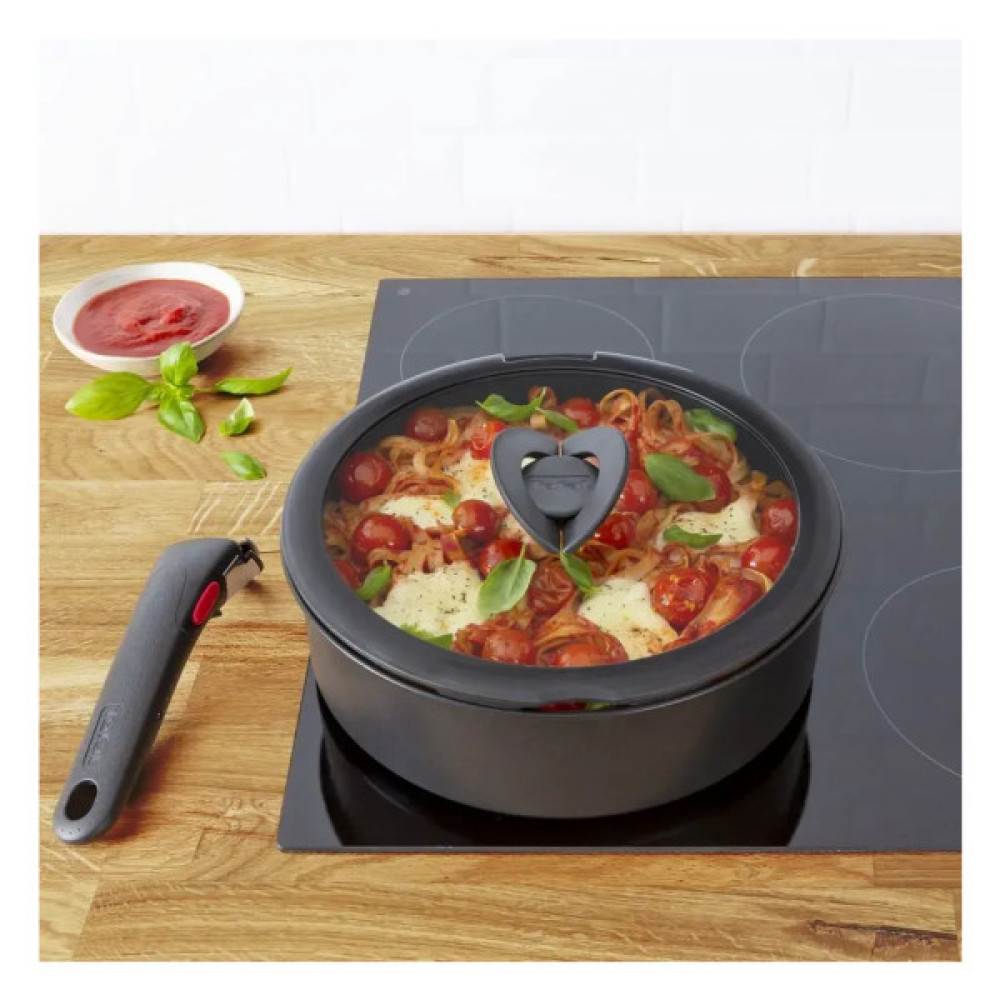 Кришка для посуду Tefal Ingenio, набір 3 шт, скло, пластик, чорний (L9849053)