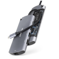 Концентратор AXAGON USB-C to 2xUSB-A + HDMI + RJ45 + SATA M.2 + PD 100W 0.18m grey (HMC-6M2) Концентратор AXAGON USB-C to 2xUSB-A + HDMI + RJ45 + SATA M.2 + PD 100W 0.18m grey (HMC-6M2)