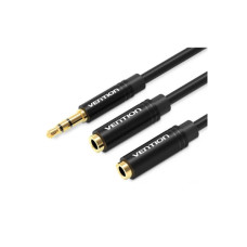 Кабель мультимедійний 3.5mm M to 2x3.5mm F 0.3m black Vention (BBWBY)