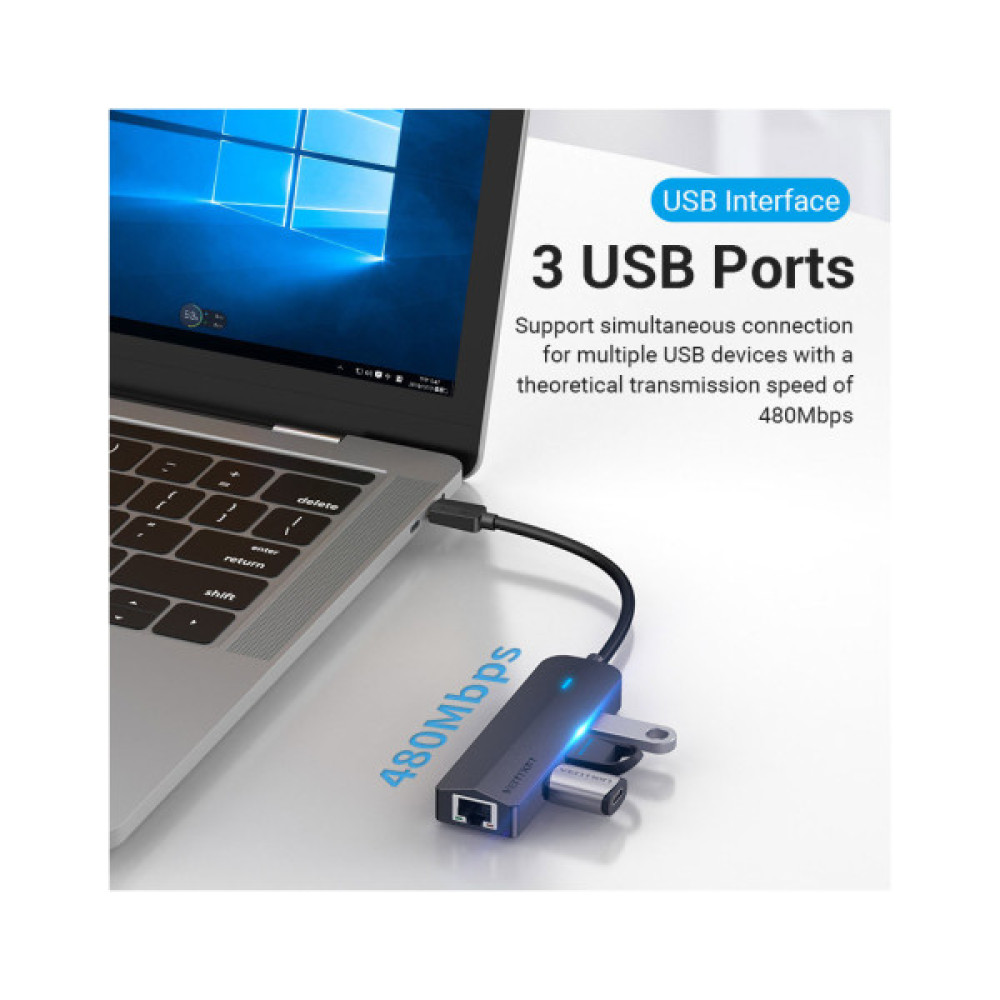 Концентратор VENTION USB 3.1 Type-C to 3xUSB 2.0+MicroUSB+RJ45 100M Ethernet black (TGOBB)