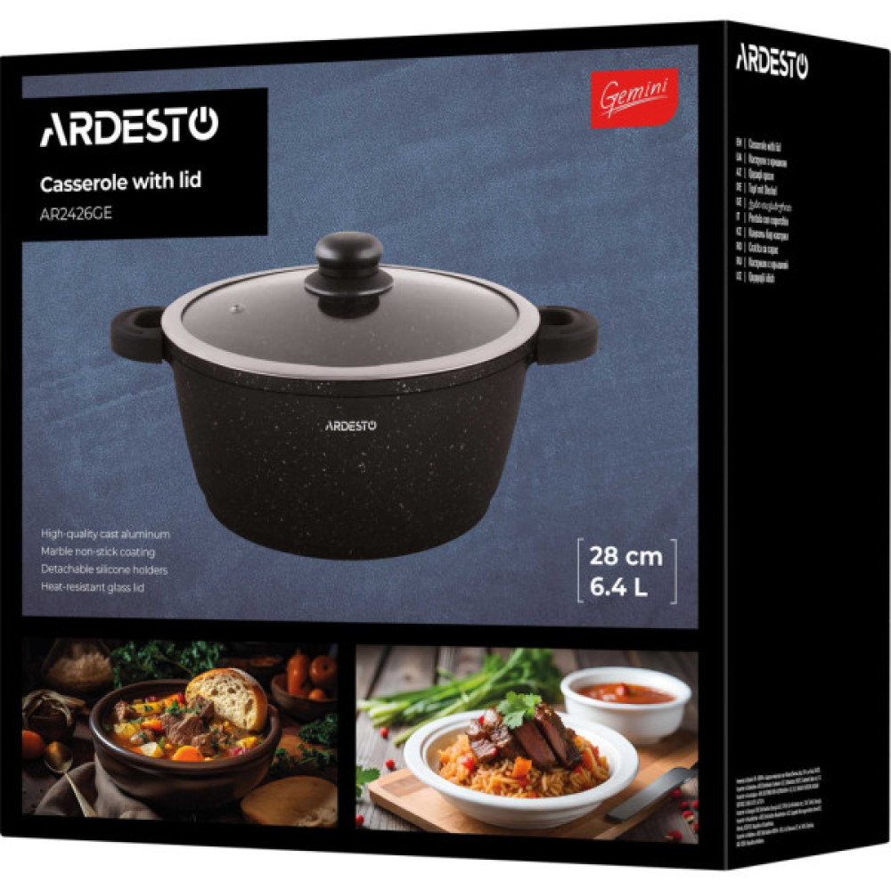 Каструля ARDESTO Gemini Anzio скляна кришка 28 см 6,4 л чорна (AR2426GE)