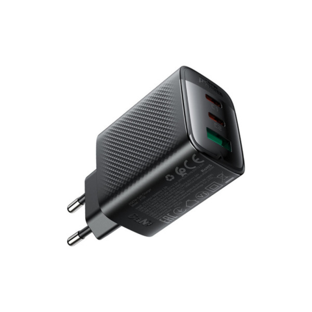 Зарядний пристрій Acefast 2xUSB-C + 1xUSB 67W GaN black (6974316284048)