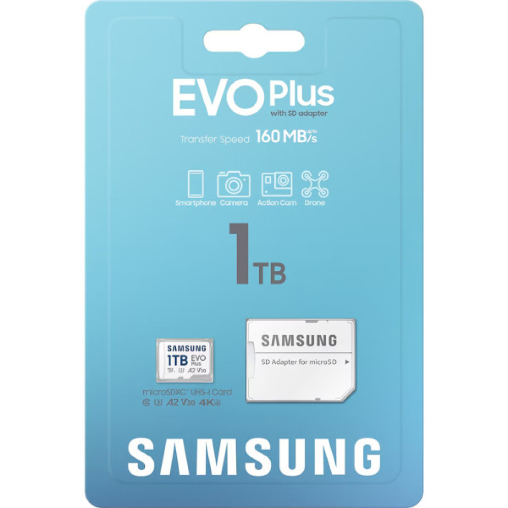 Карта пам'яті Samsung 1TB microSDXC Class UHS-I U3 V30 A2 EVO Plus + SD Adapter (MB-MC1T0SA/EU)