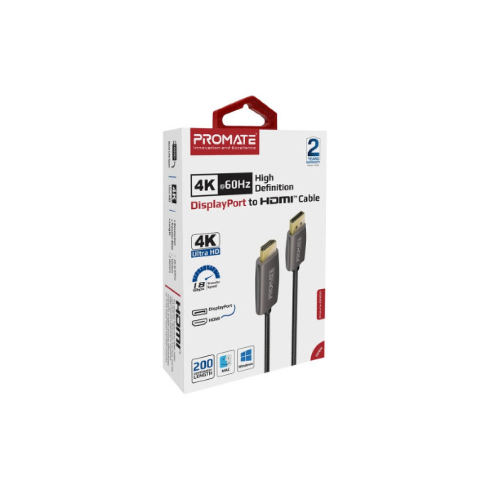 Кабель мультимедійний DisplayPort M to HDMI M 2.0m Promate (prolink-dp200.black)
