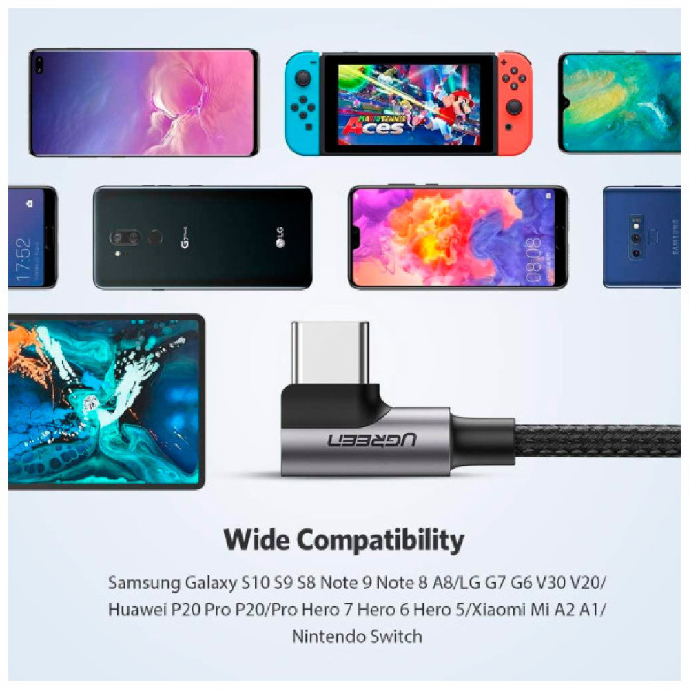 Дата кабель USB 2.0 AM to USB-C 3.0m 3A 90° corner US176 black Ugreen (70875)