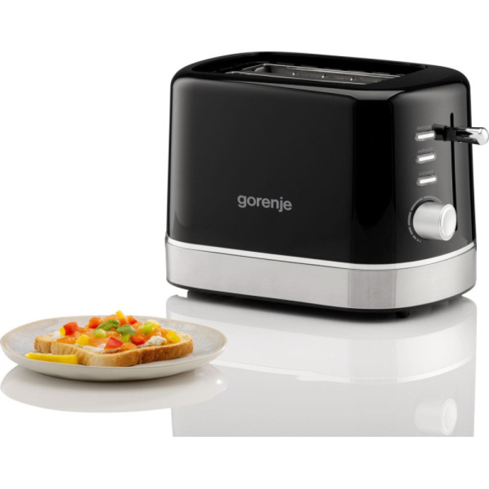 Тостер Gorenje 850Вт, підігрів, розморожування, пластик, чорний