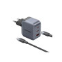 Зарядний пристрій Vention 2xUSB-C PD70W + 1xUSB QC3.0 22.5W GaN + cable USB-C to USB-C 1.0m black gray (TZ-FEXH0-EU)