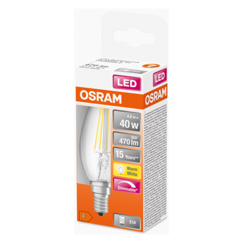 Лампочка Osram LED CL B40 DIM 4,8W/827 230V FIL E14 (4058075437043)