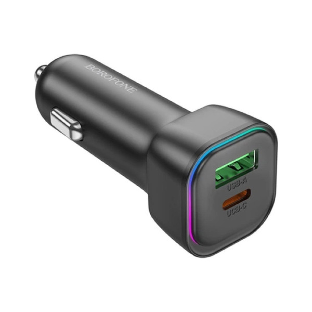 Зарядний пристрій BOROFONE 1xUSB-C PD30W + 1xUSB QC3.0 car adapter black (6941991110818)