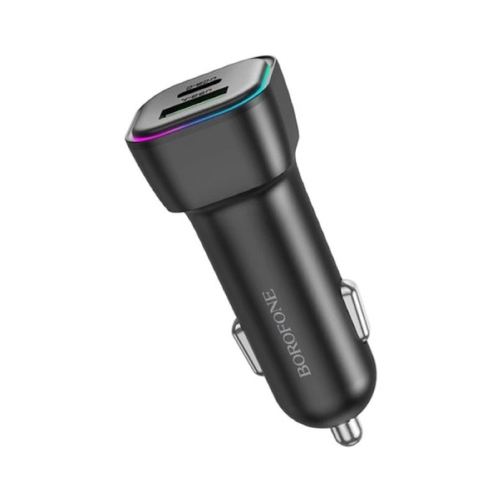 Зарядний пристрій BOROFONE 1xUSB-C PD30W + 1xUSB QC3.0 car adapter black (6941991110818)