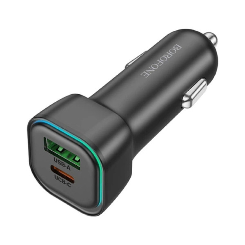 Зарядний пристрій BOROFONE 1xUSB-C PD30W + 1xUSB QC3.0 car adapter black (6941991110818)