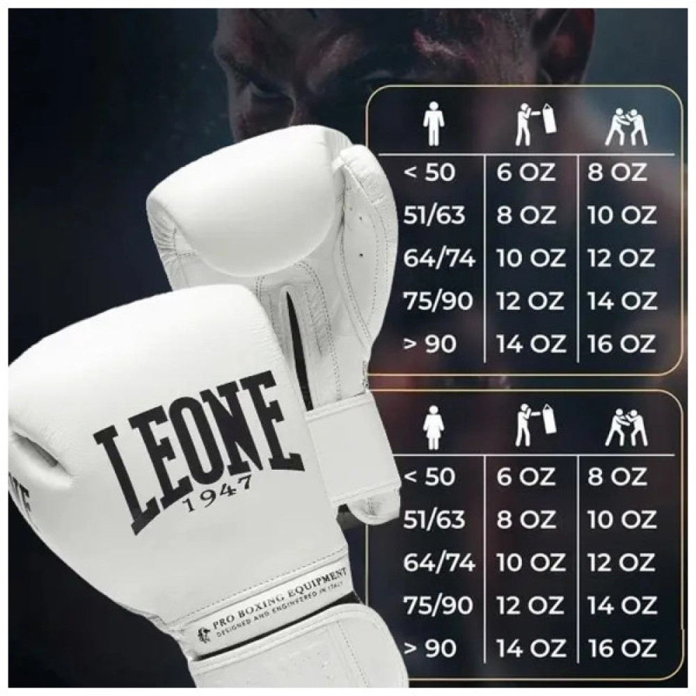 Боксерські рукавички Leone GN111 The Greatest White 16 унцій (бинти в комплекті) (GN111_White_16oz)