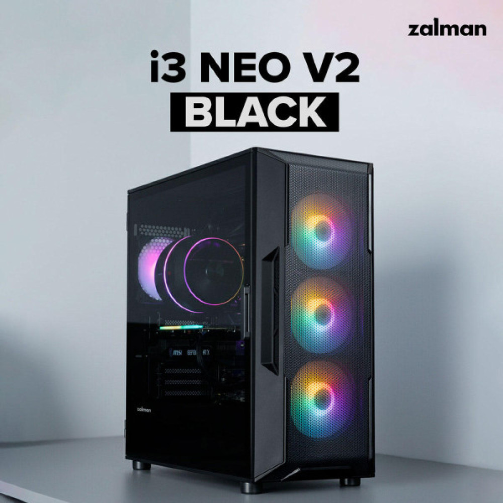 Корпус Zalman I3 Neo V2 без БЖ, 2xUSB3.0, 1x Type C, 4x120мм RGB, VGA 400мм, LCS ready, TG Side Panel, ATX, чорний