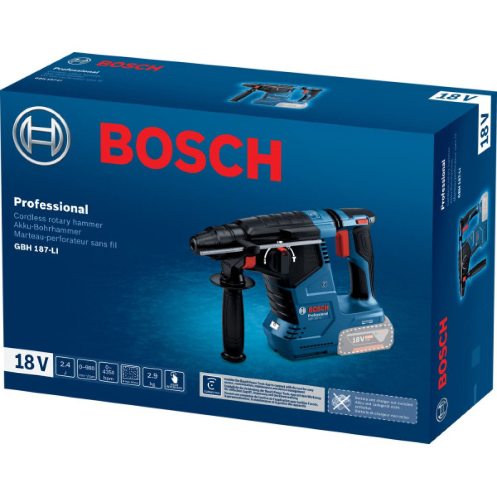 Перфоратор акумуляторний Bosch Professional GBH 187-LI SDS-Plus 18В 2.4Дж 2.9кг без АКБ та ЗП