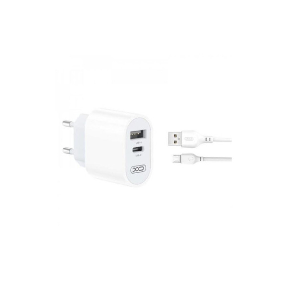 Зарядний пристрій XO L97 (1Type-C/1USB/2.4A) + USB - MicroUSB White (XO-L97-MC)