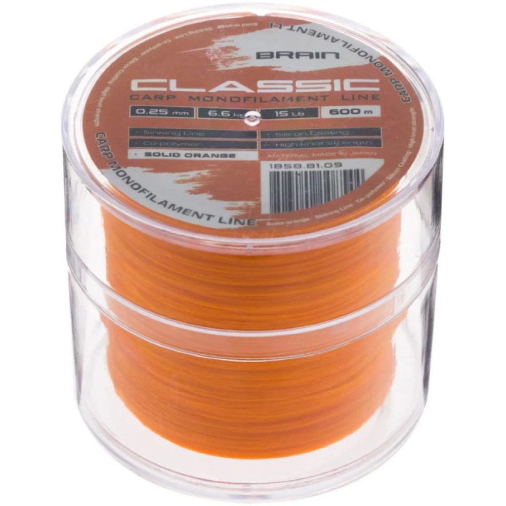 Волосінь Brain Classic Carp Line (solid orange) 600m 0.25mm 15lb 6.6kg (1858.81.09)