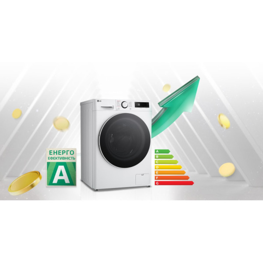 Пральна машина LG фронтальна, 8кг, 1200, A, 48см, дисплей, пара, інвертор, білий