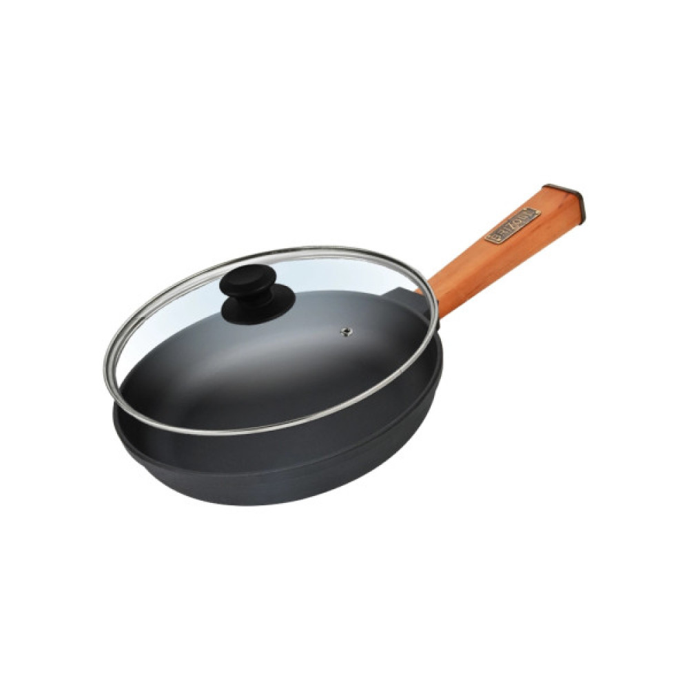 Сковорода Brizoll Optima чавунна з ручкою та скляною кришкою 220х40 мм (O2240-P-C)