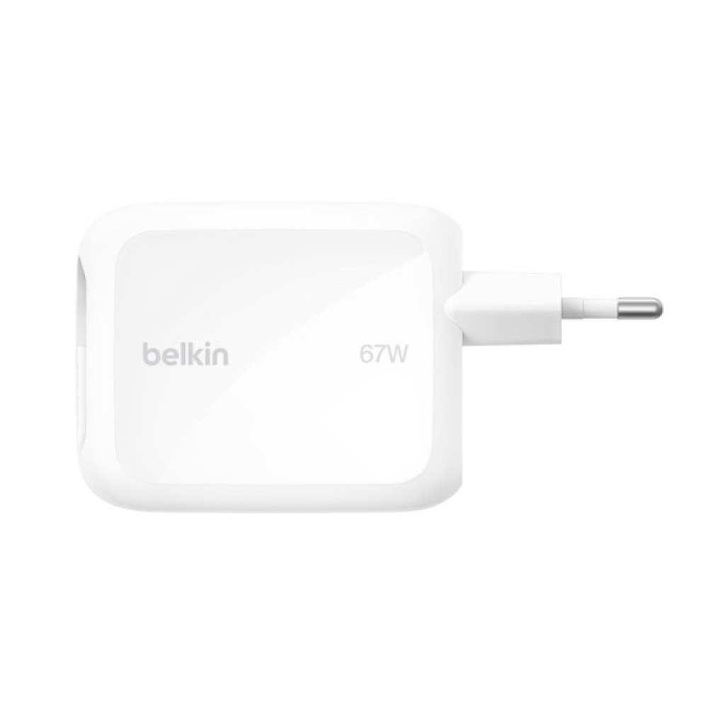 Зарядний пристрій Belkin 2xUSB-C 67W GaN PD3.2 PPS + built-in cable USB-C 1.0m white (WCH022KQWH)