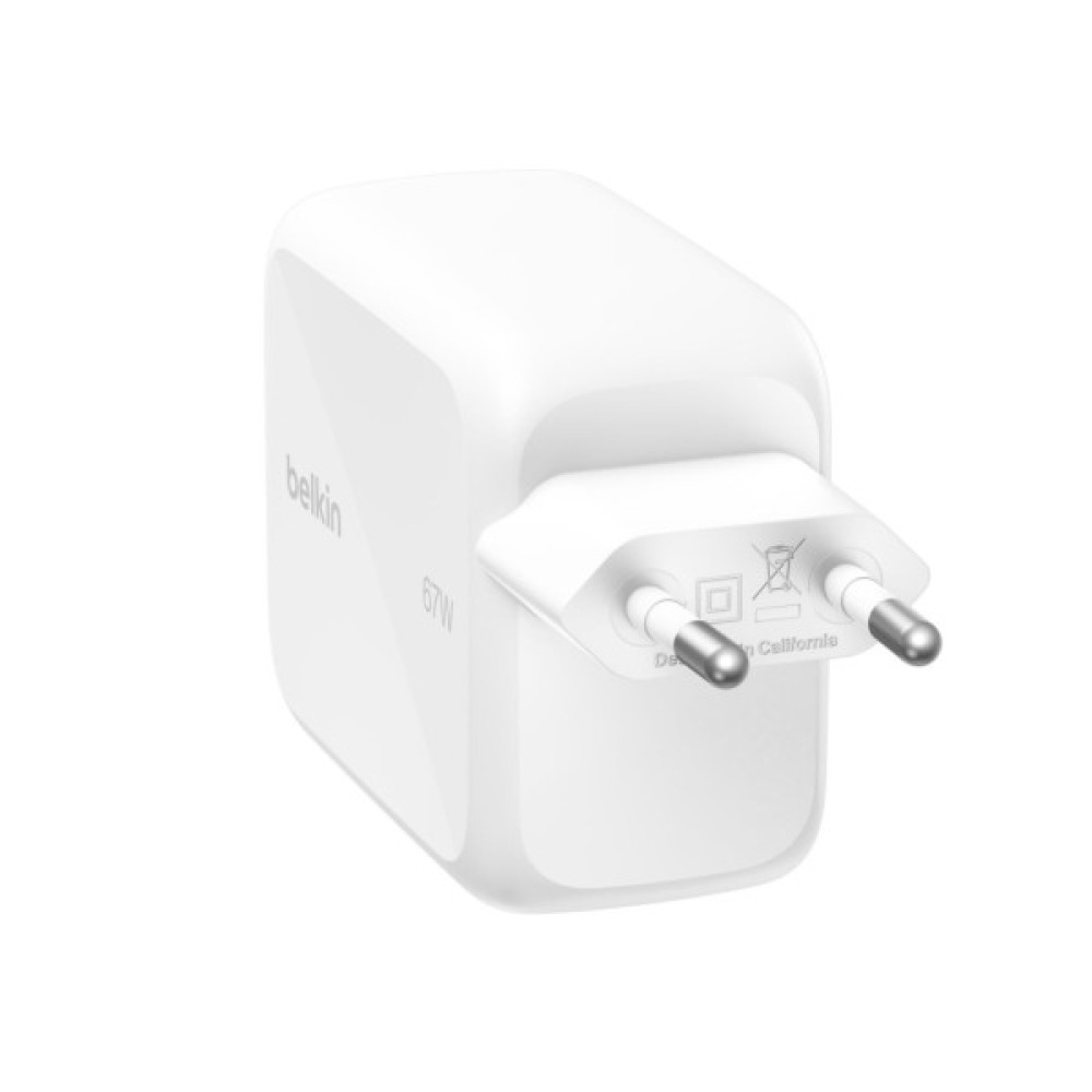 Зарядний пристрій Belkin 2xUSB-C 67W GaN PD3.2 PPS + built-in cable USB-C 1.0m white (WCH022KQWH)
