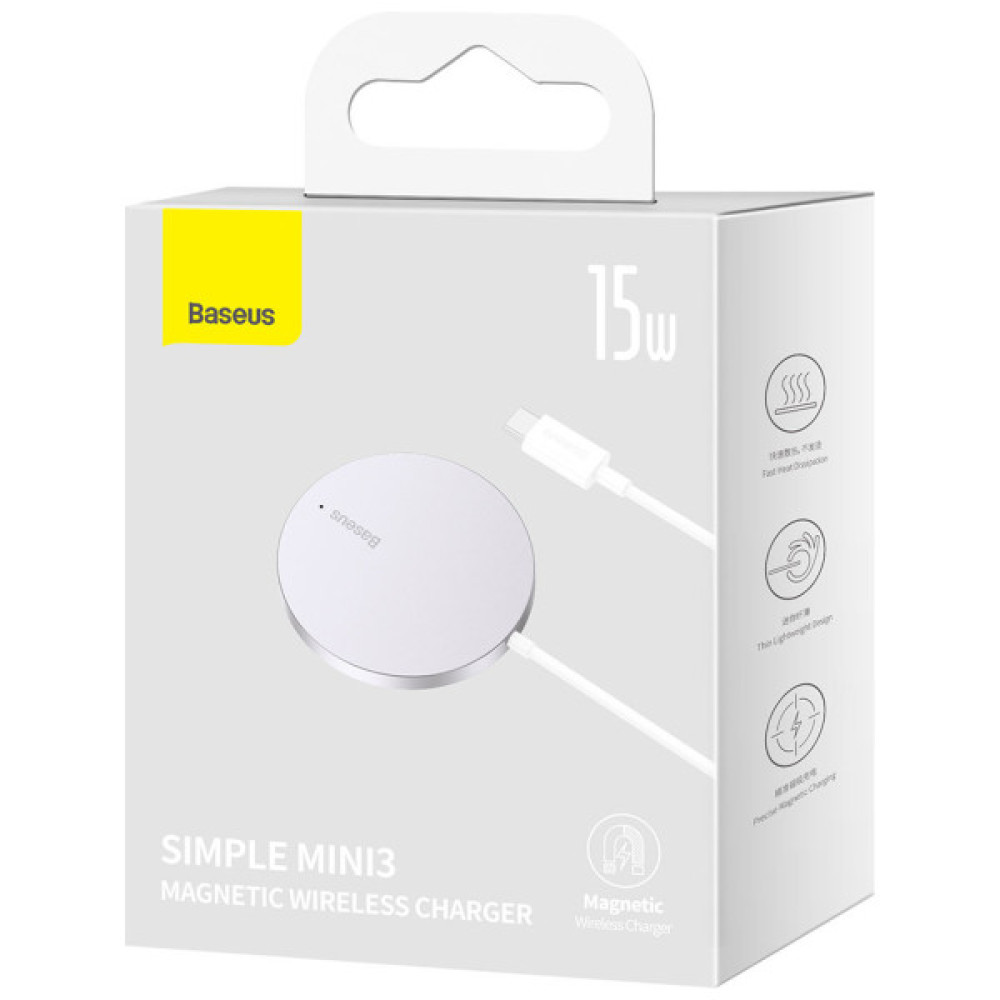 Зарядний пристрій Baseus Simple Mini3 Magnetic Wireless Charger 15W Silver (CCJJ040012)