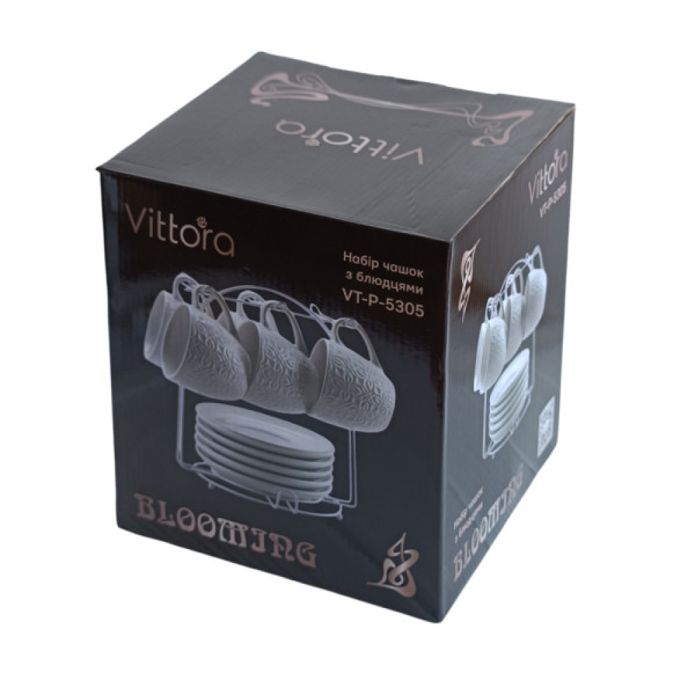 Набір чашок Vittora Blooming 6 чашок з блюдцями на підставці (VT-P-5305)