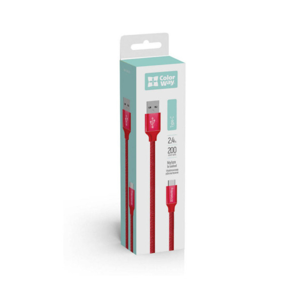 Дата кабель USB 2.0 AM to USB-C 2.0m red ColorWay (CW-CBUC008-RD)