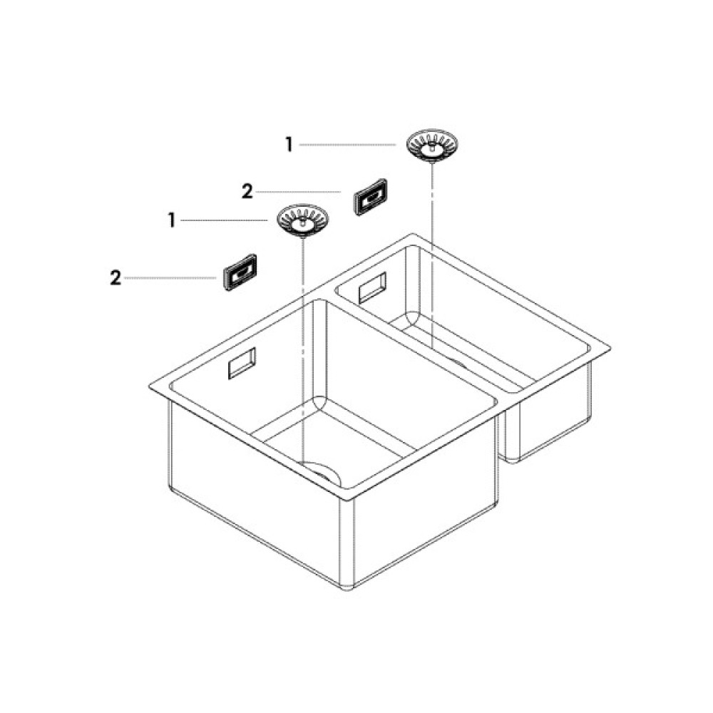Мийка кухонна GroheK700U нерж. сталь, прямокут., без крила, 595х450х200мм, чаша - 2, врізна, нерж