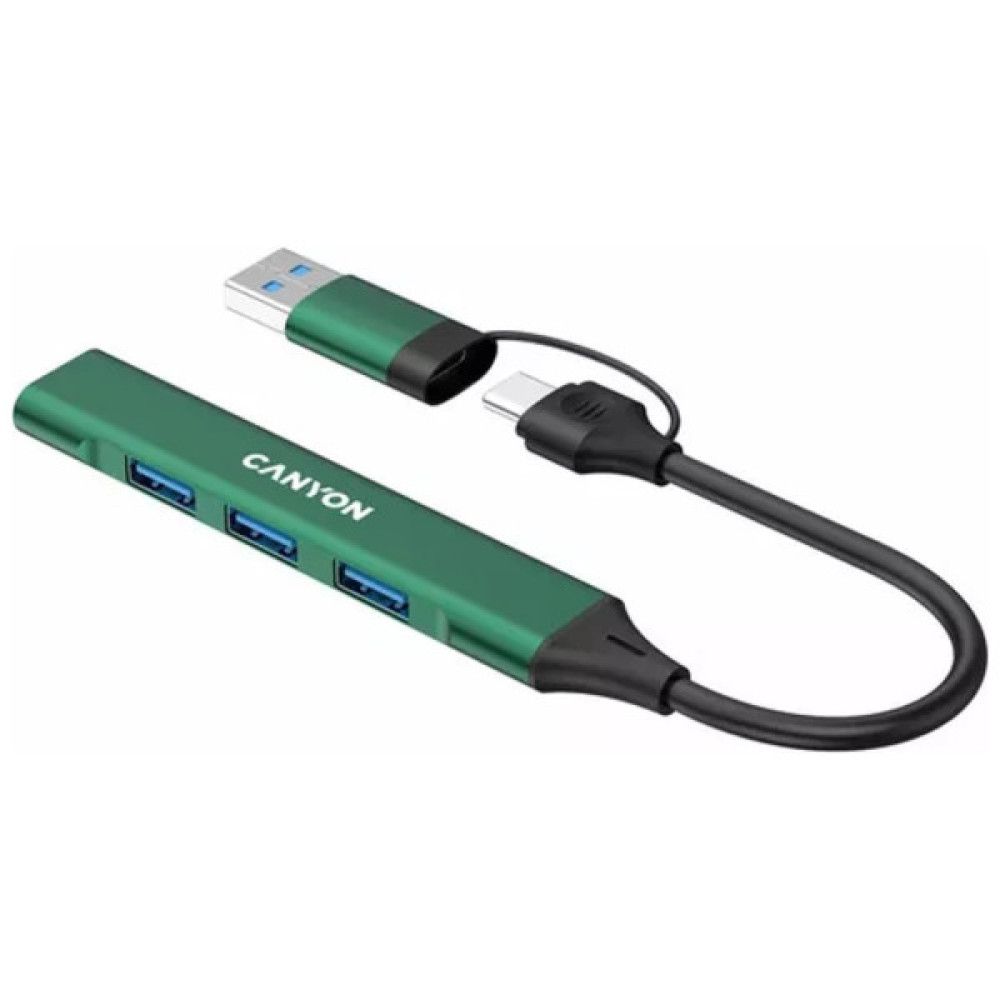 Концентратор Canyon hub DS-02 4in1 USB-A/C Green (CNS-TDS02GR)