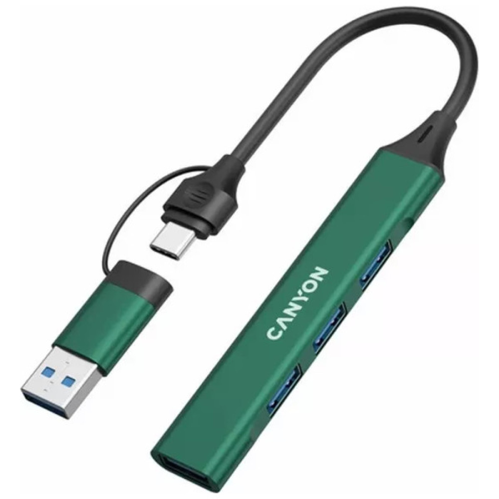 Концентратор Canyon hub DS-02 4in1 USB-A/C Green (CNS-TDS02GR)