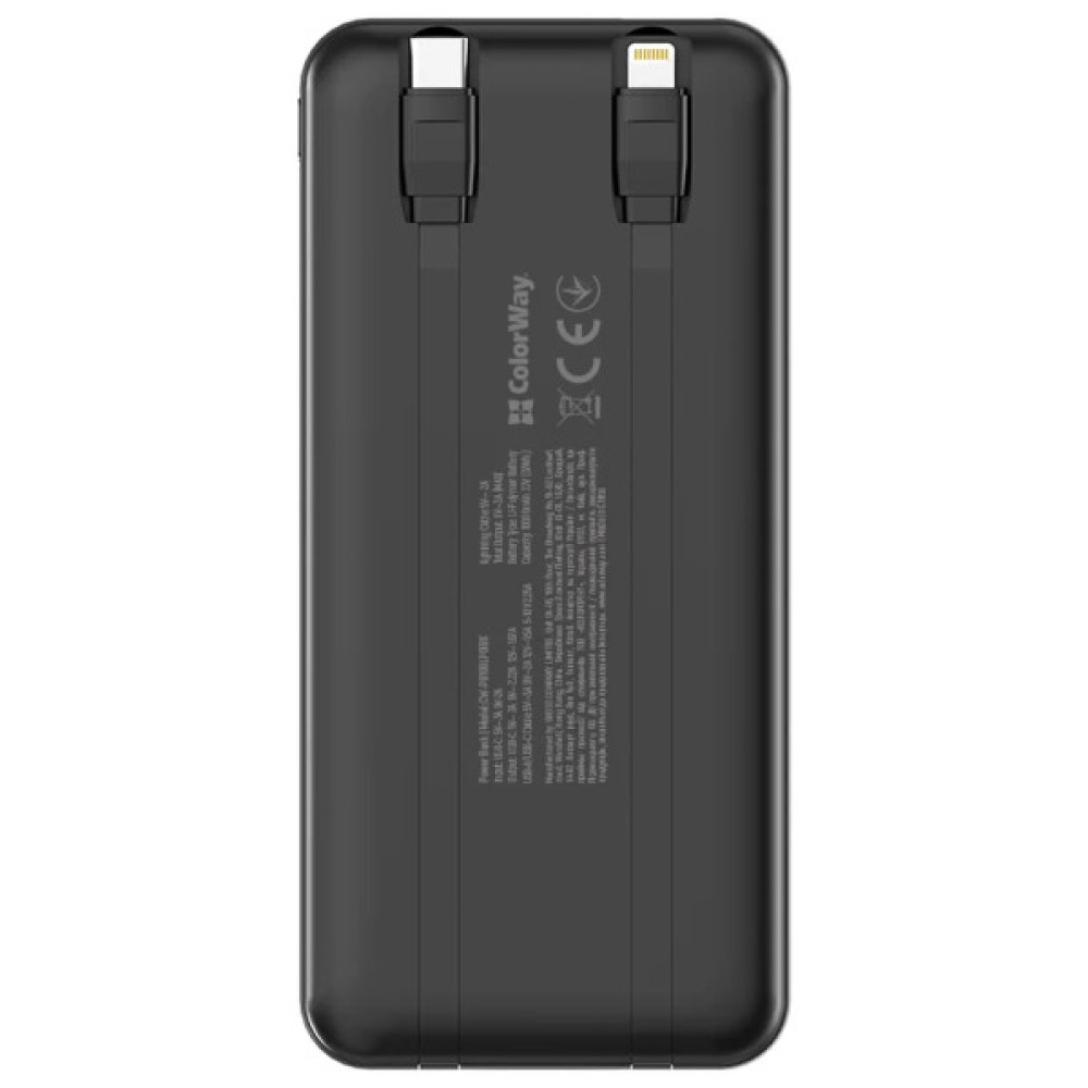 Батарея універсальна ColorWay 10 000 mAh DigiPower PD/22.5W, QC/4.0, Black (CW-PB100LP01BK)