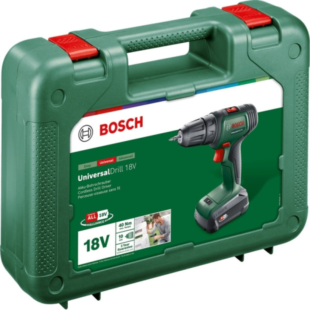 Шурупокрут-дриль акумуляторний Bosch UniversalDrill 18V 18В 1х1.5А·год 20Нм 0-440·0-1450об/хв кейс ЗП 1.3кг