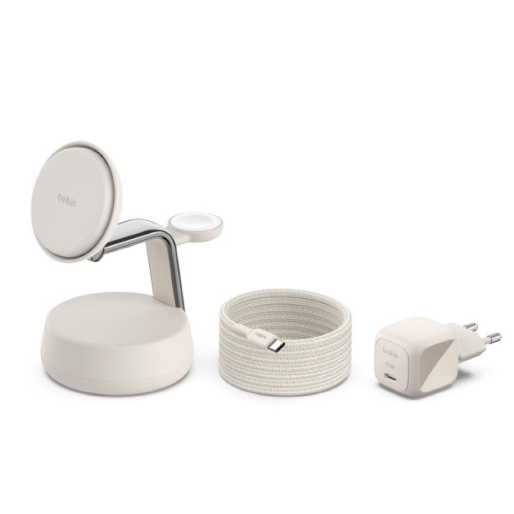Зарядний пристрій Belkin UltraCharge Pro Wireless 3-in-1 25W sand (WIZ040KQSD)
