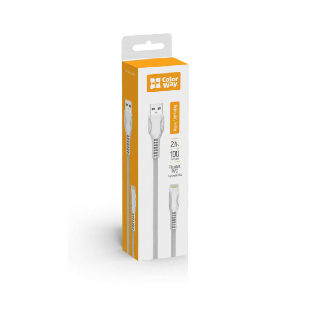 Дата кабель USB 2.0 AM to Lightning 1.0m line-drawing white ColorWay (CW-CBUL027-WH)