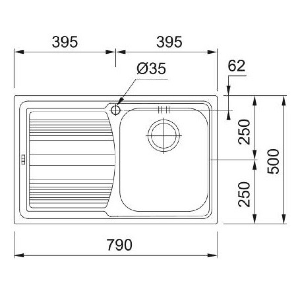 Кухонна мийка Franke Logica Line LLX 611-79/101.0381.810/нержав.сталь Декор/прямокут.,крило зліва/790х500х195/врізна