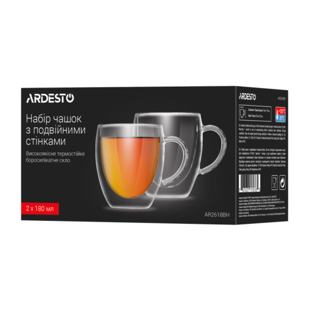 Набір чашок Ardesto BH 180 мл 2 шт прозорий (AR2618BH)
