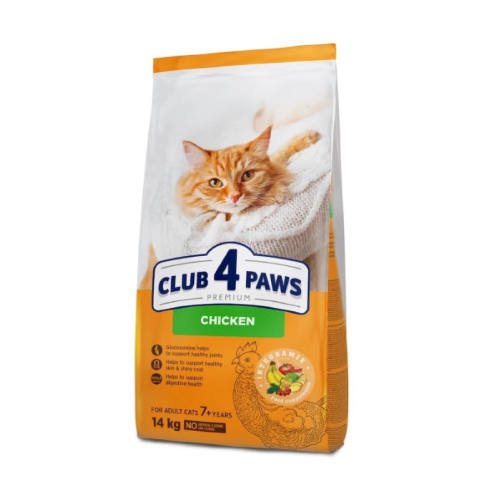 Сухий корм для кішок Club 4 Paws Преміум Adult Cats 7+ з куркою 14 кг (4820269144996)