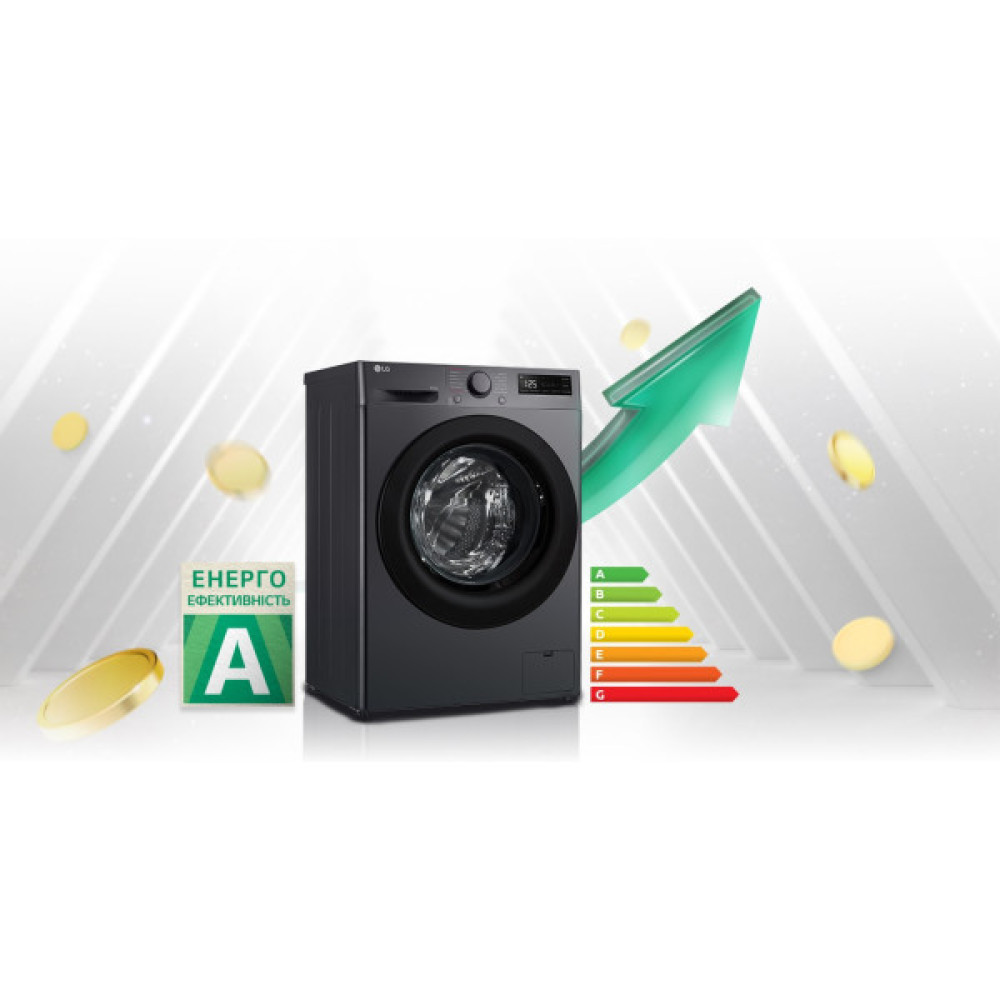 Прально-сушильна машина LG фронтальна, 9(5)кг, 1200, A, пара, 48см, дисплей, пара, інвертор, чорний